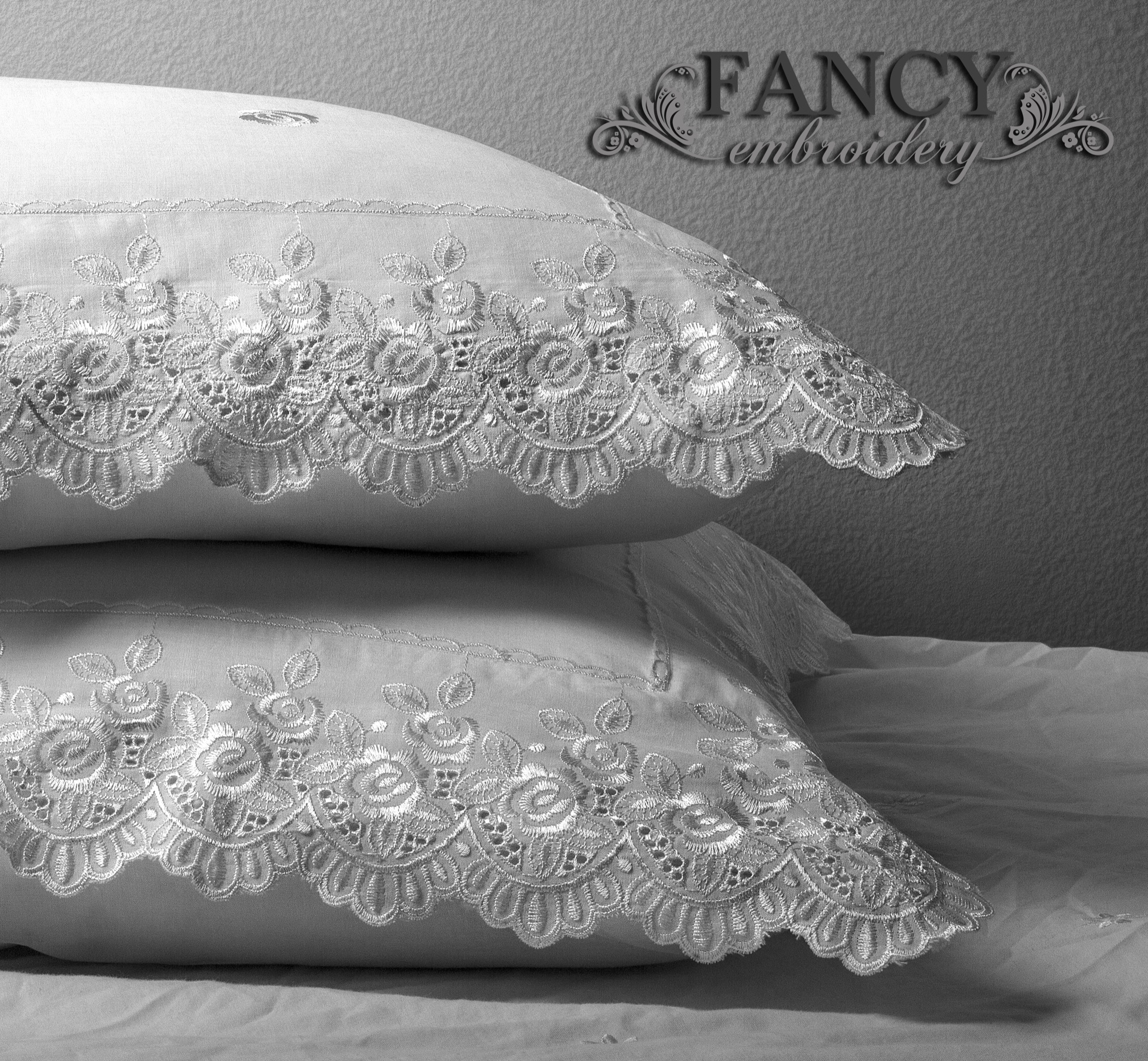 Fancy Embroidery RL 13 Pillowcases White Bed Plaza